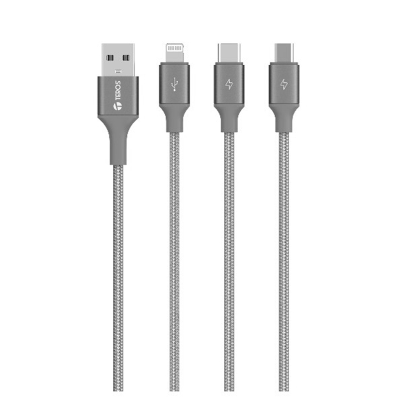 Cable de carga 3 en 1 TEROS TE-70210W USB Tipo-A a USB Tipo-C / Lightning / Micro USB