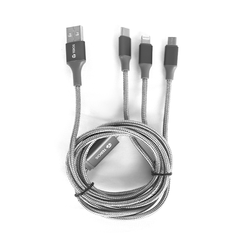 Cable de carga 3 en 1 TEROS TE-70210W USB Tipo-A a USB Tipo-C / Lightning / Micro USB