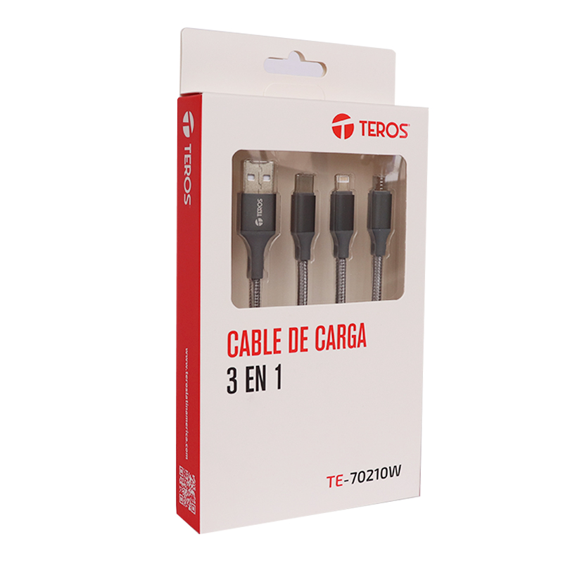 Cable de carga 3 en 1 TEROS TE-70210W USB Tipo-A a USB Tipo-C / Lightning / Micro USB