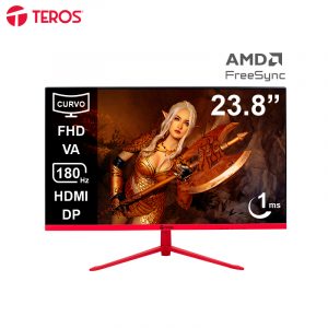 Monitor Curvo Gaming Teros TE-2473G,  23.8" FHD VA, 180Hz, 1ms,  HDMI, DP, Audio Out, USB, Negro