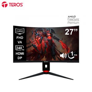Monitor Curvo Gaming Teros TE-2764G, 27" FHD VA, 240Hz, 1ms, HDMI, DP, Audio Out, Parlantes, Negro
