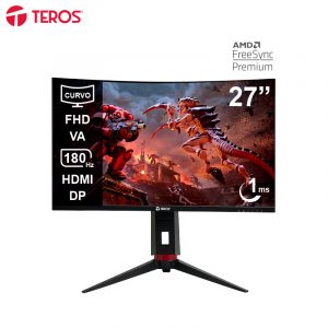 Monitor Curvo Gaming Teros TE-2766G, 27" FHD VA, 180Hz, 1 ms, HDMI, DP, Audio Out, Negro