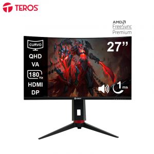 Monitor Curvo Gaming Teros TE-2767G, 27" QHD VA, 180Hz,1ms, HDMI, DP, AUDIO OUT, Parlantes, Negro