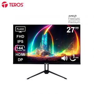 Monitor Plano Teros TE-2714S, 27" FHD IPS, 144Hz, 1ms, HDMI, DP, Audio Out, Parlantes, Negro