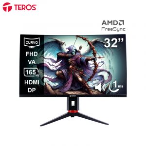 Monitor Curvo Gaming Teros TE-3215G, 32" FHD VA, 165Hz, 1ms, HDMI, DP, Audio Out, Parlantes, Negro