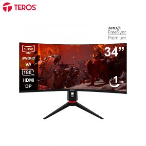 Monitor Curvo Gaming Teros TE-3412G, 34" UWQHD VA, 180Hz, 1ms, HDMI, DP, Audio Out, Negro