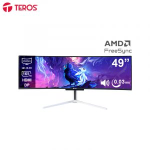 Monitor Curvo Gaming Teros TE-4920G, 49" QD-OLED, 144Hz, 0.03ms,  HDMI, DP, Audio Out, Parlantes, Blanco