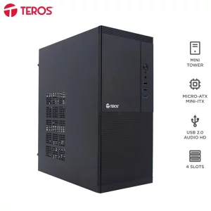 Case con fuente TEROS TE-1033S, Mini Tower, MICRO-ATX / MINI-ITX, USB-A, Audio, 250W