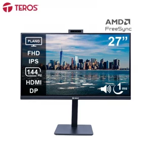 Monitor plano TEROS TE-2720CS, 27" QHD IPS, 144Hz, 1ms, HDMI, DP, Cámara, Micrófono