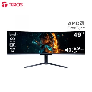 Monitor curvo gaming TEROS TE-4921G, 49" UWQHD QD-OLED, 144Hz, 0.03ms, HDMI, DP, Audio out, Parlantes