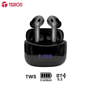 Audífonos TWS TEROS TE-8074N, BT 5.3, USB, Pantalla digital