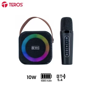 Parlante karaoke inalámbrico TEROS TE-6013N, BT 5.4, 10W, 1800mAh, USB, Luces RGB