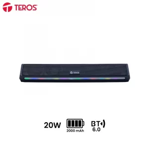 Barra de sonido portátil TEROS Vibe TE-VIB6054BLK, BT 6.0, 20W, USB, Luces RGB