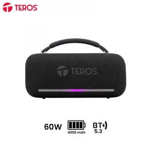 Parlante inalámbrico TEROS VIBE VB-6049BLK, BT 5.3, 60W, 4000mAh, USB, Luces RGB