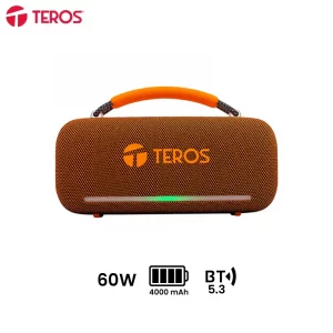 Parlante inalámbrico TEROS VIBE VB-6049OR, BT 5.3, 60W, 4000mAh, USB, Luces RGB